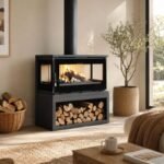 Poêle à bois raccordable 3 vitres avec bûcher - FIREMATIC Calgary - L 13.5 kW