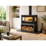 Poêle à bois raccordable 3 vitres avec bûcher - FIREMATIC Calgary - S 12.5 kW